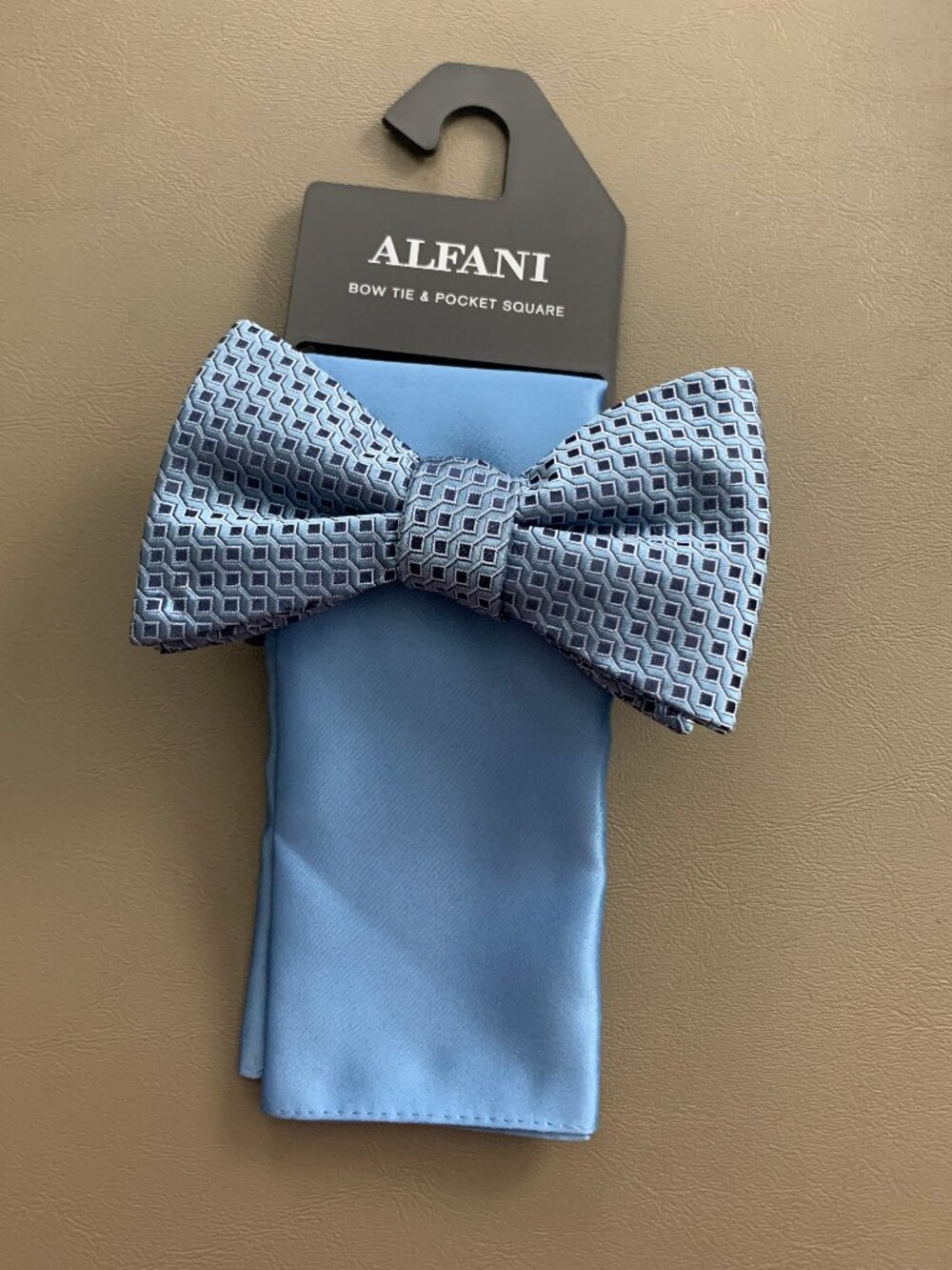 Alfani Men's 2-Piece Geometric Bow Tie and Solid Pocket Square Set, Blue Multi